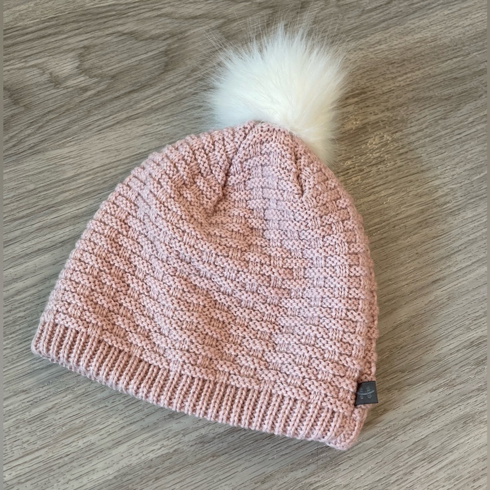 Cute Pink Knitted Toque with Fuzzy White Pom